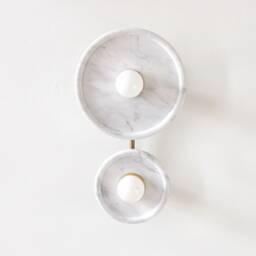 White Marble & Brass Modern Double Wall Sconce Vanity Lighting - thumbnail 2