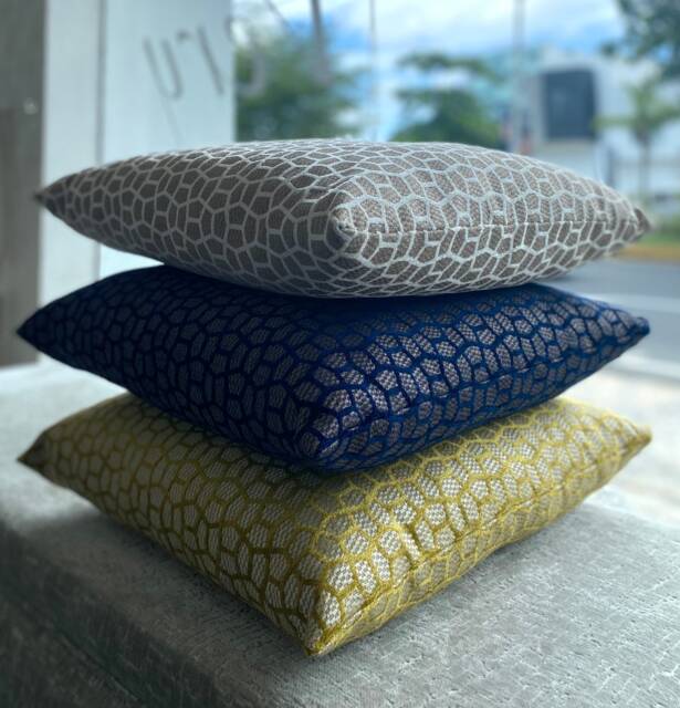 Lustrous Velvet Geometric Pillow Cover - Navy Blue, Gold & White - image 1