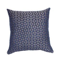 Lustrous Velvet Geometric Pillow Cover - Navy Blue, Gold & White - thumbnail 2