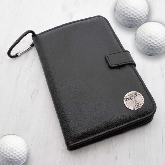 Pewter Vitruvian Man Design - Personalised Leatherette Golf Organiser Complete With Divot Repairer, Marker, Tees, Scorecard & Pencils - image 1