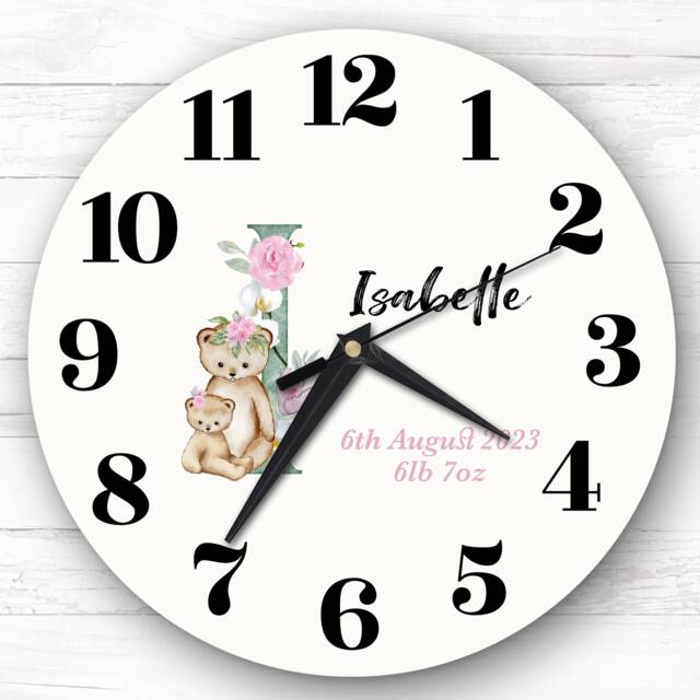 Baby Floral Watercolour Animal Alphabet Letter I Gift Personalised Clock - image 1