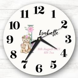 Baby Floral Watercolour Animal Alphabet Letter I Gift Personalised Clock - thumbnail 1