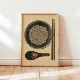 Japanese Noodle Print, Ukiyo-E Style Kitchen Wall Art, Woodblock Foodie Poster, Asian Decor, Unique Ramen Gift - thumbnail 1