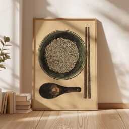 Japanese Noodle Print, Ukiyo-E Style Kitchen Wall Art, Woodblock Foodie Poster, Asian Decor, Unique Ramen Gift - thumbnail 3
