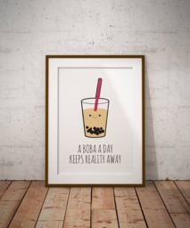 Cute Boba Tea Prints 8x10 Poster, Matcha, Taro, Thai, Strawberry Milk Print, Love, Kawaii Drink Illustration, Bubble Lover Gift - thumbnail 1