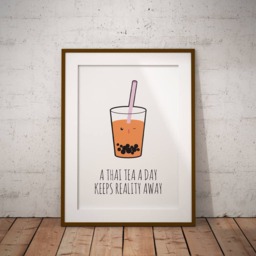 Cute Boba Tea Prints 8x10 Poster, Matcha, Taro, Thai, Strawberry Milk Print, Love, Kawaii Drink Illustration, Bubble Lover Gift - thumbnail 3