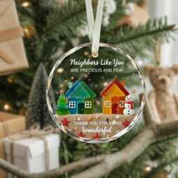 Neighbor Heart Sea Glass Friendship Ornament, Personalized Acrylic Christmas Snowflake Gift For Neighbors, Thank You