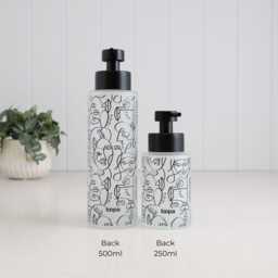 Frosted Glass Soap Dispenser With Black Line Art Wrap, Choose 250Ml Or 500Ml Size, Reusable Bathroom Bottle Eco Home Gift - thumbnail 3