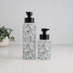 Frosted Glass Soap Dispenser With Black Line Art Wrap, Choose 250Ml Or 500Ml Size, Reusable Bathroom Bottle Eco Home Gift - thumbnail 1