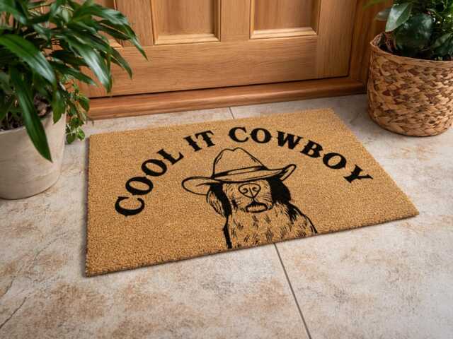 Cool It Cowboy Dog Doormat - Custom Western Welcome Rug Funny Pet Home Sign - image 1