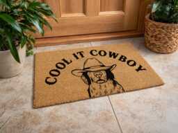 Cool It Cowboy Dog Doormat - Custom Western Welcome Rug Funny Pet Home Sign - thumbnail 1