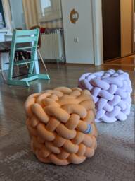 Handmade Knot Floor Pouf - Soft Velvet Ottoman, Living Room Decor - 30x36cm