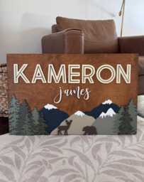 Personalized Rectangle Mountain Forest Nursery Name Sign 3D Woodland Animal Decor For Kids Room Wall Art - thumbnail 1