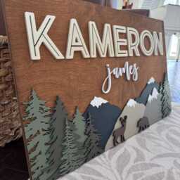 Personalized Rectangle Mountain Forest Nursery Name Sign 3D Woodland Animal Decor For Kids Room Wall Art - thumbnail 2