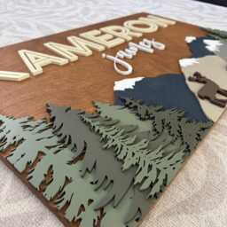 Personalized Rectangle Mountain Forest Nursery Name Sign 3D Woodland Animal Decor For Kids Room Wall Art - thumbnail 3
