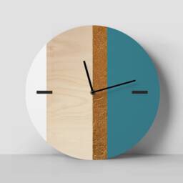 Scandi Wooden Wall Clock With Golden Strip Turquoise White & Gold Minimalist Decor - thumbnail 2