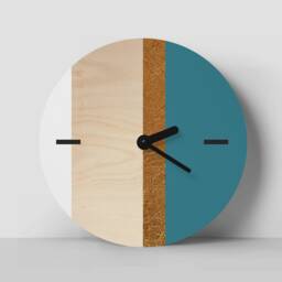 Scandi Wooden Wall Clock With Golden Strip Turquoise White & Gold Minimalist Decor - thumbnail 3