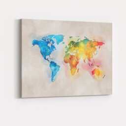 Pastel Watercolour World Map Continental Illustration Canvas Wall Art Print Decor Picture Ready To Hang - thumbnail 4