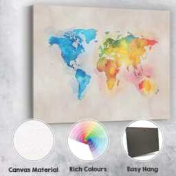 Pastel Watercolour World Map Continental Illustration Canvas Wall Art Print Decor Picture Ready To Hang - thumbnail 2