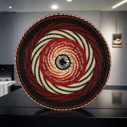 Handwoven Mandala Wall Art 21 Inch Black Red White Natural Eco-Friendly Art Decor - thumbnail 4