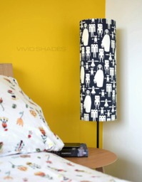 Tall Lampshade Monochrome Figures Funky Fabric, Retro Cool Stylish Scandi Halloween Pattern, Handmade By Vivid Shades - thumbnail 1