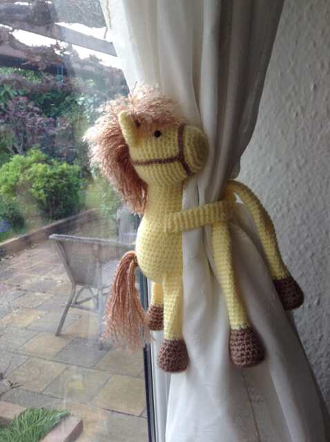 Crochet Horse Curtain Tie Back, Nursery Decor - image 1