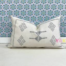 Yakiti-White Square Moroccan Pillows, Aka Cactus Silk Pillow, Decorative Pillows, Sabra Pillows, Moroccan Decor Designer Cactus - thumbnail 3