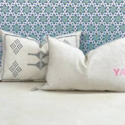 Yakiti-White Square Moroccan Pillows, Aka Cactus Silk Pillow, Decorative Pillows, Sabra Pillows, Moroccan Decor Designer Cactus - thumbnail 2