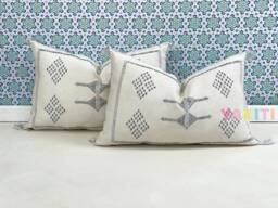 Yakiti-White Square Moroccan Pillows, Aka Cactus Silk Pillow, Decorative Pillows, Sabra Pillows, Moroccan Decor Designer Cactus