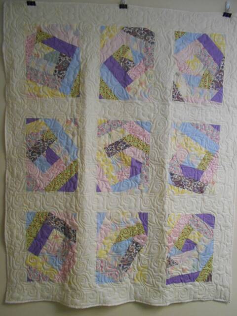 "Handmade Crazy Patch Throw Quilt Large Block Soft Colors - 52"" X 65" - image 1