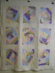 "Handmade Crazy Patch Throw Quilt Large Block Soft Colors - 52"" X 65"