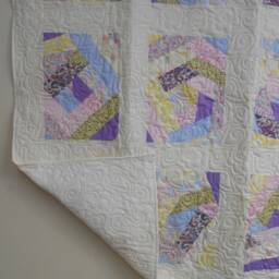 "Handmade Crazy Patch Throw Quilt Large Block Soft Colors - 52"" X 65" - thumbnail 4