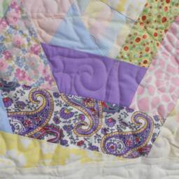 "Handmade Crazy Patch Throw Quilt Large Block Soft Colors - 52"" X 65" - thumbnail 2