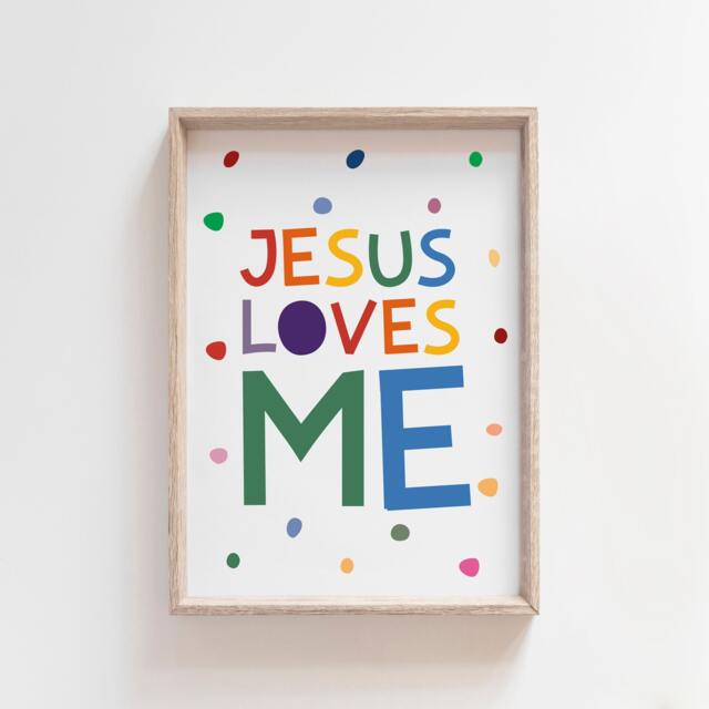 Jesus Loves Me Print, Christian Wall Art, Nursery Prints, Bible Verse Kids Room, Scripture Prints - image 1