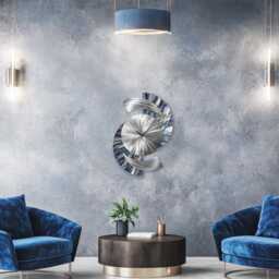 Navy Blue Metal Wall Clock, Modern Silver Timepiece, Contemporary Sculpture & Home Art Decor - thumbnail 3