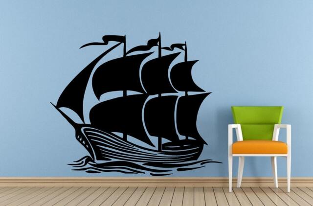 Sail Boat Old Ship Yat Liner Ocean Sea Lake River Transport Wall Decal Vinyl Sticker Mural Room Decor L1689 - image 1
