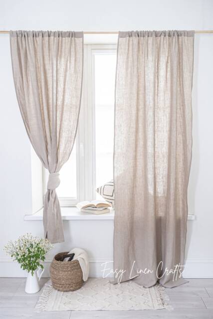 Natural Linen Curtains - Set Of 2 Rod Pocket Drapes For Living Room & Bedroom Large Custom Semi Sheer Draperies - image 1