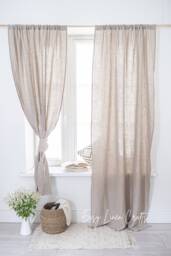 Natural Linen Curtains - Set Of 2 Rod Pocket Drapes For Living Room & Bedroom Large Custom Semi Sheer Draperies