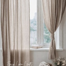 Natural Linen Curtains - Set Of 2 Rod Pocket Drapes For Living Room & Bedroom Large Custom Semi Sheer Draperies - thumbnail 4