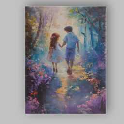 Children Walking Through Enchanted Woodland Impressionist Canvas Wall Art Print Decor Picture Ready To Hang - thumbnail 1