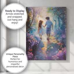 Children Walking Through Enchanted Woodland Impressionist Canvas Wall Art Print Decor Picture Ready To Hang - thumbnail 3