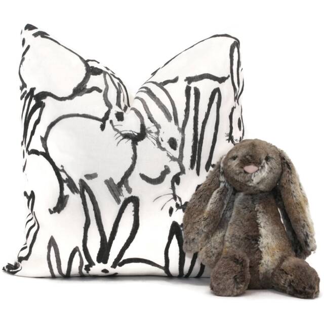 Lee Jofa Groundworks Hutch Pillow Cover, Black Bunny Pillow, Made To Order, Hunt Slonem Charcoal & White Pillow - image 1