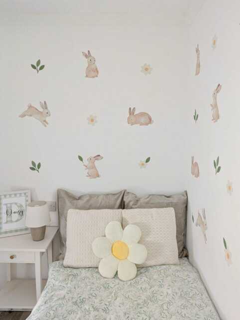 Fabric Nursery Wall Stickers - Bunnies & Daisies Removable Decals For Kids' Bedroom Or Playroom - image 1