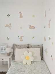 Fabric Nursery Wall Stickers - Bunnies & Daisies Removable Decals For Kids' Bedroom Or Playroom - thumbnail 1