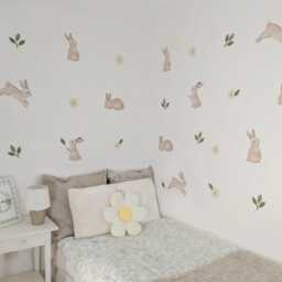 Fabric Nursery Wall Stickers - Bunnies & Daisies Removable Decals For Kids' Bedroom Or Playroom - thumbnail 2