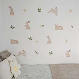 Fabric Nursery Wall Stickers - Bunnies & Daisies Removable Decals For Kids' Bedroom Or Playroom - thumbnail 3