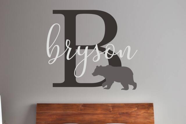 Bear Name Vinyl Wall Decal Nursery Baby Boy Girl Kids Room Decor Personalized Initial Sticker Animal Forest Custom Color Font Child 378 - image 1