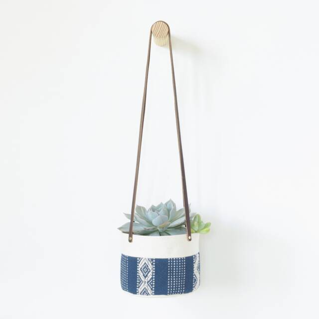Medium Natural Canvas Hanging Planter - Indigo - image 1
