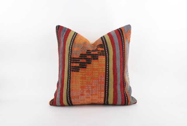 Vintage Turkish Kilim Pillow Cover 20''x20'' Anatolian Wool Cushion - image 1