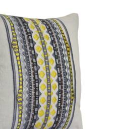 Aztec Pillow Cover, White Linen Case, Yellow Gray Pillow, Stripes Cushion, Boho - thumbnail 3